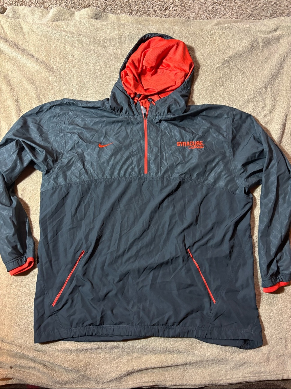 Nike Navy and Orange Hooded Windbreaker Pullover